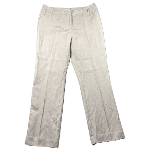 Calvin Klein Women Linen Blend Chino Pants Beachy Coastal Casual Size 12 F147 - Picture 1 of 10